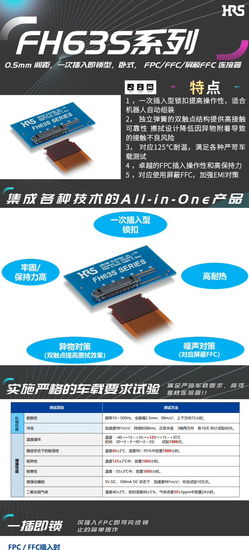 【產品推薦】一插即鎖，2觸點，支持125℃連接器-FH63S系列